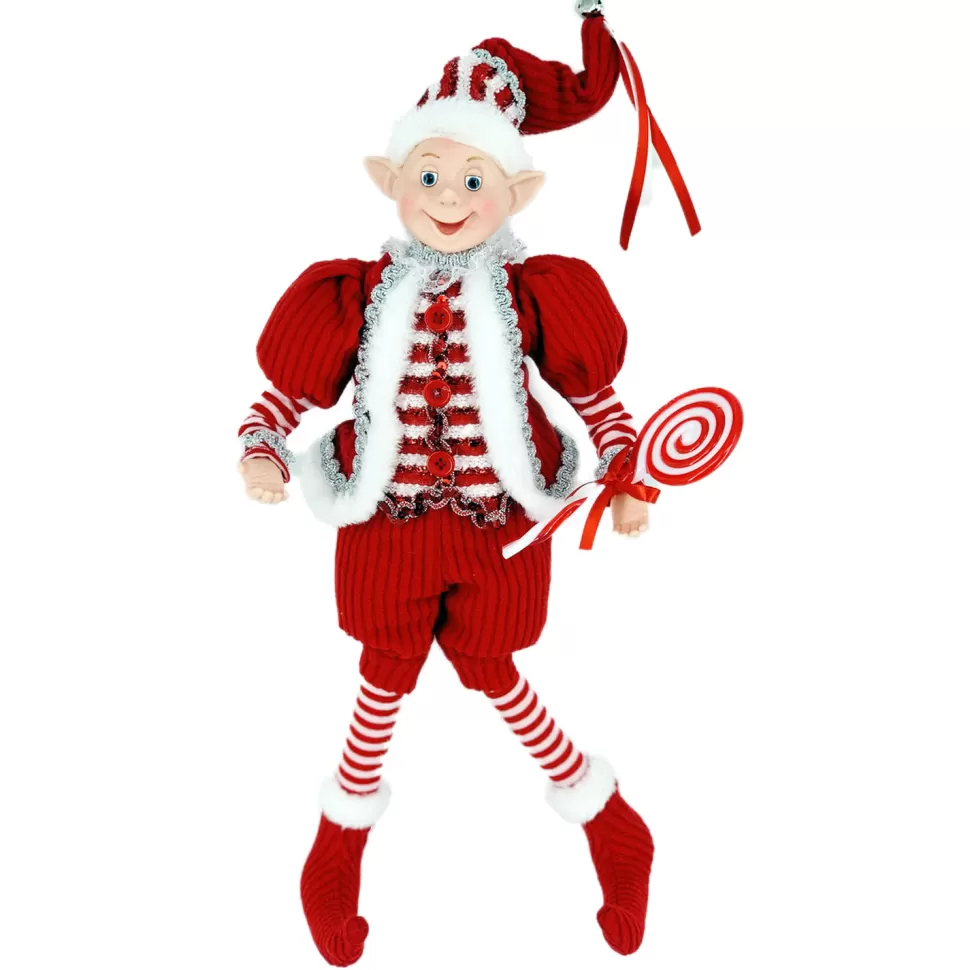 Christmas Forever POSABLE ELF BOY 18″ RED/WHITE W/ CANDY