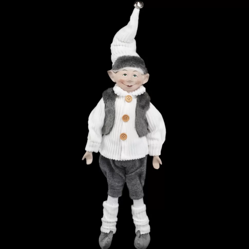 Christmas Forever POSABLE ELF BOY 18″ WHITE SHIRT W/ GRAY VEST