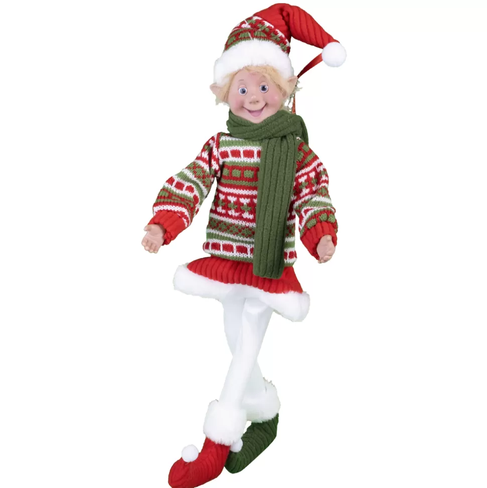 Christmas Forever POSABLE ELF GIRL 18″ RED/WHITE/GREEN SWRATER