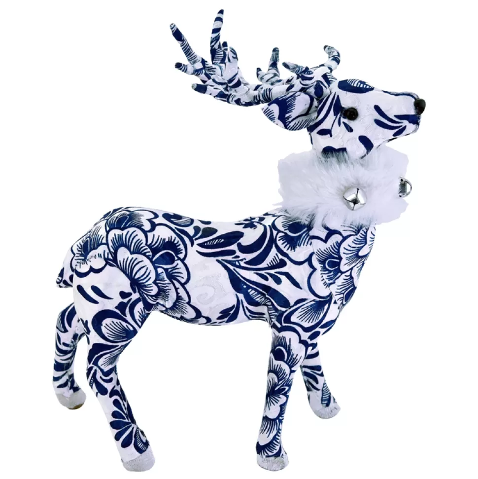 Christmas Forever REINDEER BLUE/ WHITE STANDING 11.5″ FABRIC W/ FUR SCARF