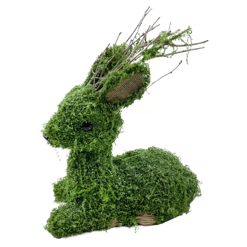 Christmas Forever REINDEER FAUX MOSS SITTING 15″x13″ MOSS GREEN