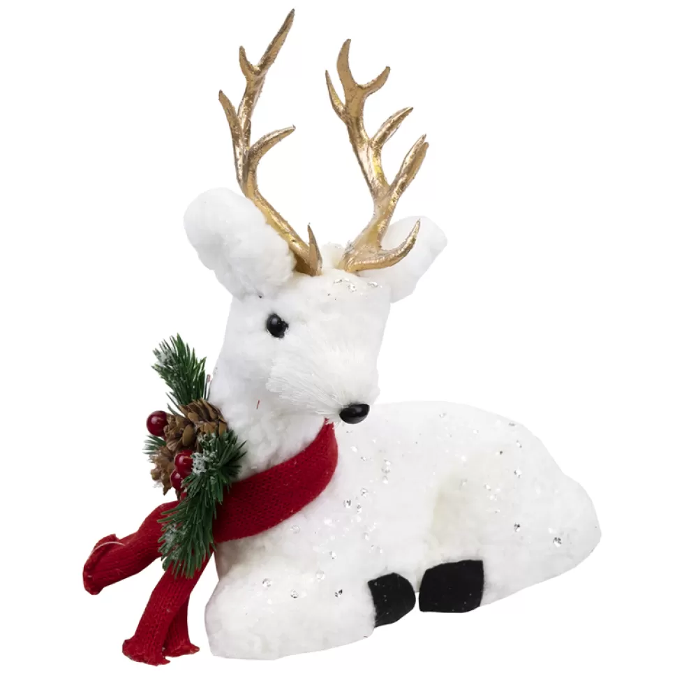 Christmas Forever REINDEER LYING 10.5″ WHT FUR W/ CLR SEQUINS & GLD HORNS