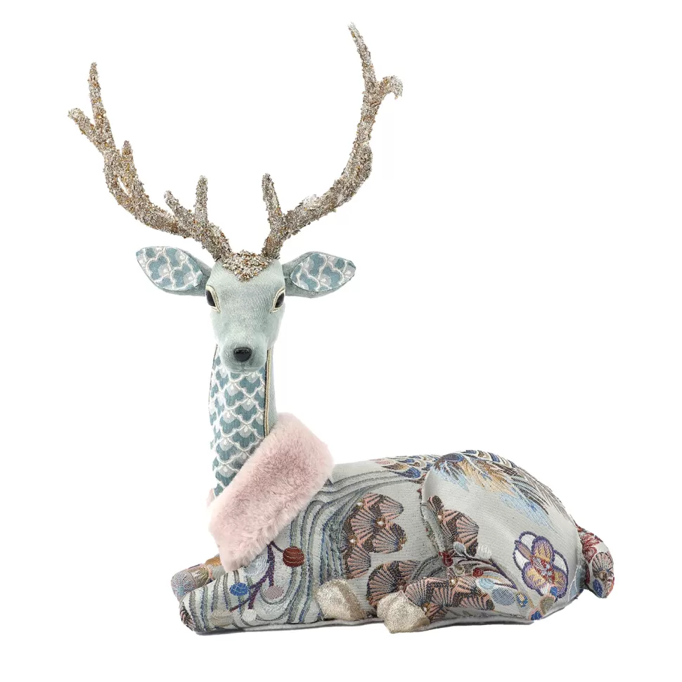 Christmas Forever REINDEER SITTING WITH INTRICATE PATTERN BLUE 15.5″