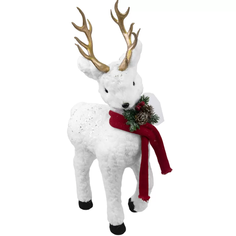 Christmas Forever REINDEER STANDING 20.5″ WHT FUR W/ CLR SEQUINS & GLD HORNS