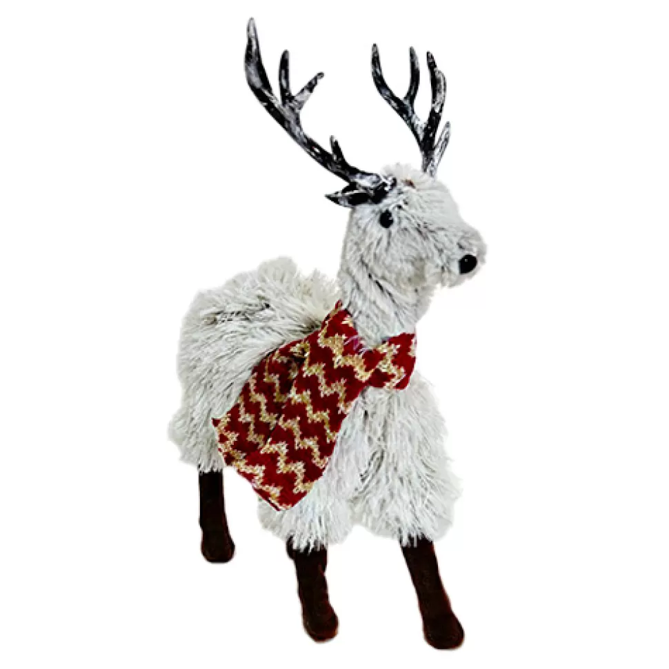 Christmas Forever REINDEER STANDING PLUSH CREAM 12″ W/ RED SCARF