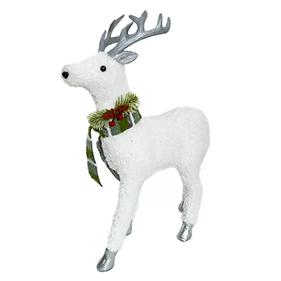 Christmas Forever REINDEER STANDING PLUSH WHITE 17.5″ W/ PINE, CONE & BERRIES