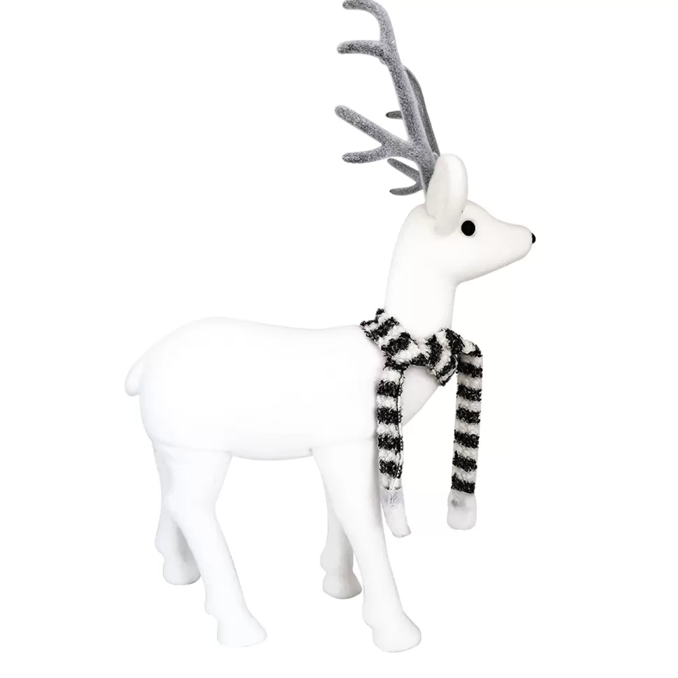 Christmas Forever REINDEER WHITE FLOCKED 24″ STANDING W/ GRAY STRIPED SCARF