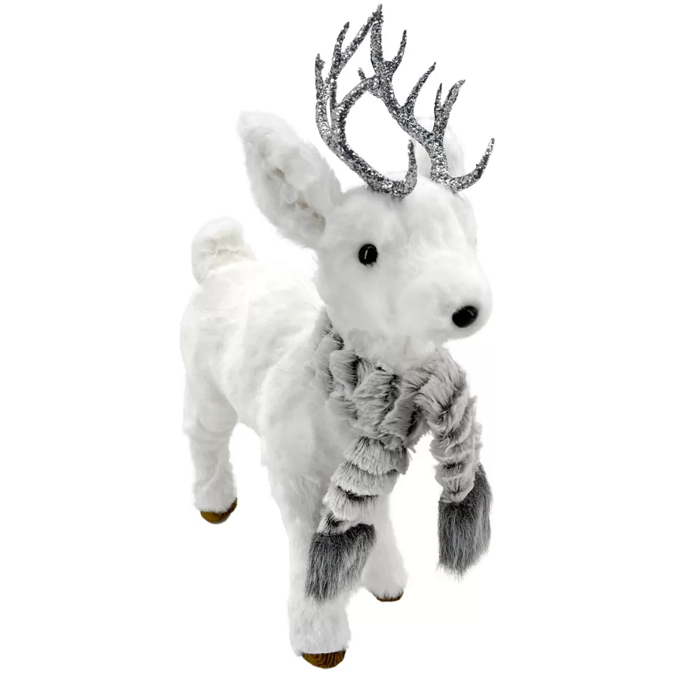Christmas Forever REINDEER WHITE STANDING 17″ FUR W/ GRAY SCARF