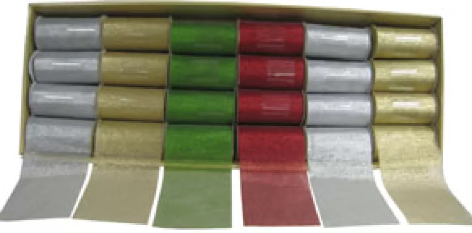 Christmas Forever RIBBON DISPLY SHEER 4.5″ X 3 YDS GLD/ SLV/ RED/ GRN