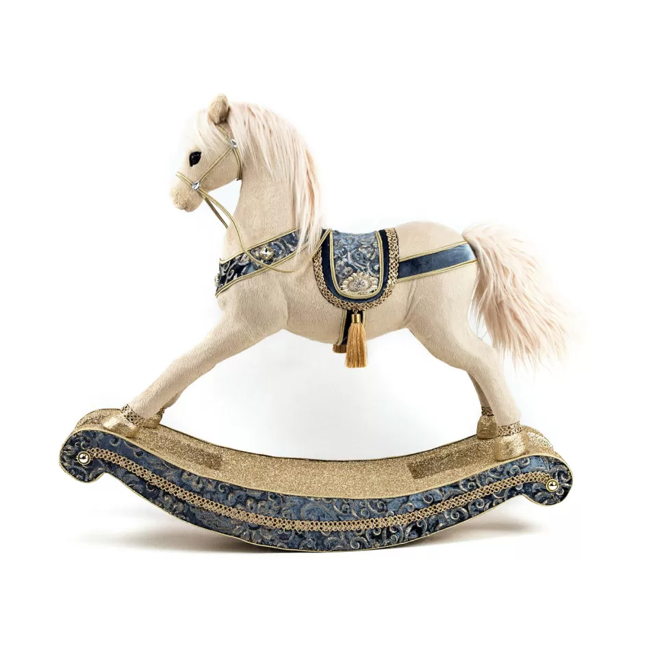Christmas Forever ROCKING HORSE WITH INTRICATE EMBROIDERY REGAL BLUE/CREAM 21.5″