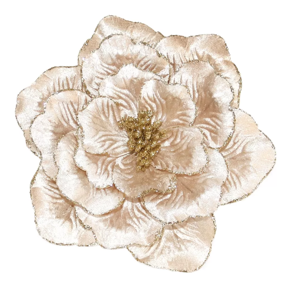 Christmas Forever ROSE HEAD CHAMPAGNE 8.5″ VELVET W/ GLITTER & CLIP