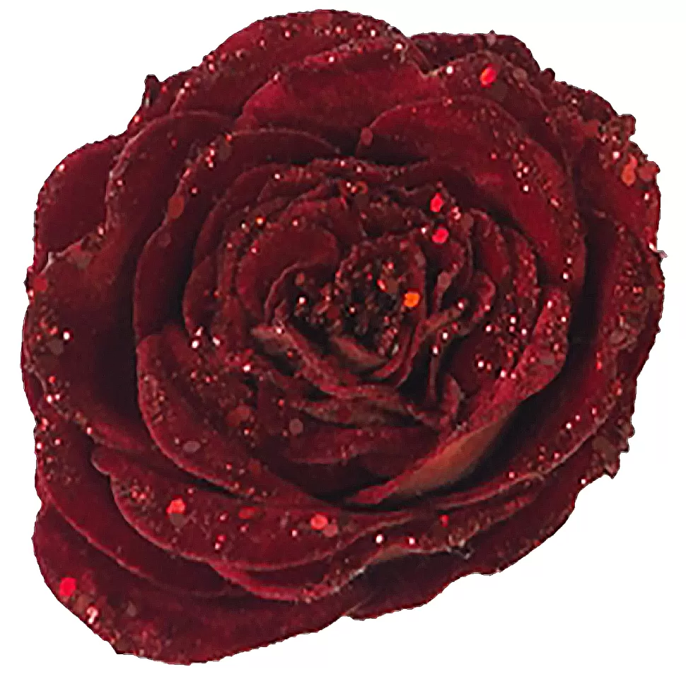 Christmas Forever ROSE HEAD RED 5″ CARDED W/ GLITTER & CLIP