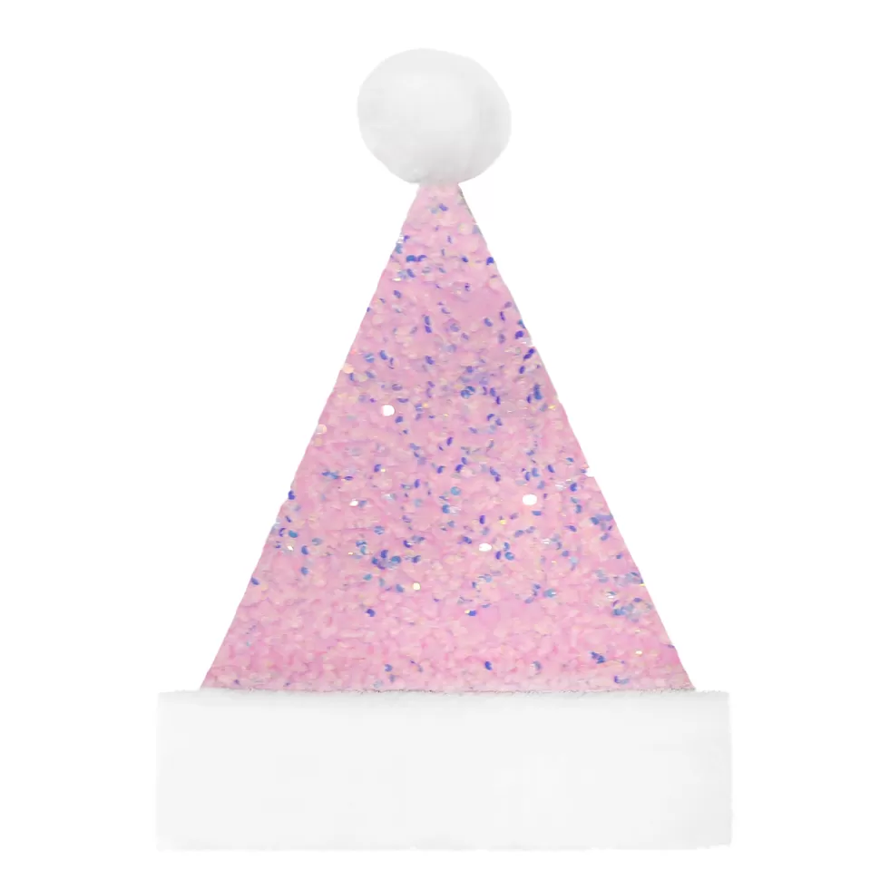 Christmas Forever SANTA HAT 15″ PINK IRIDESCENT SEQUINS W/ FAUX FUR BORDER (SIZE:M)
