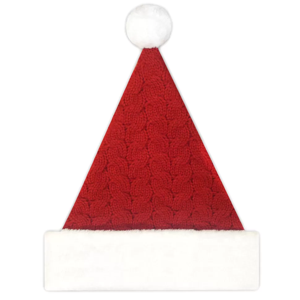 Christmas Forever SANTA HAT 15″ RED CABLE KNIT SANTA HAT WITH FAUX FUR BORDER (MEDIUM)