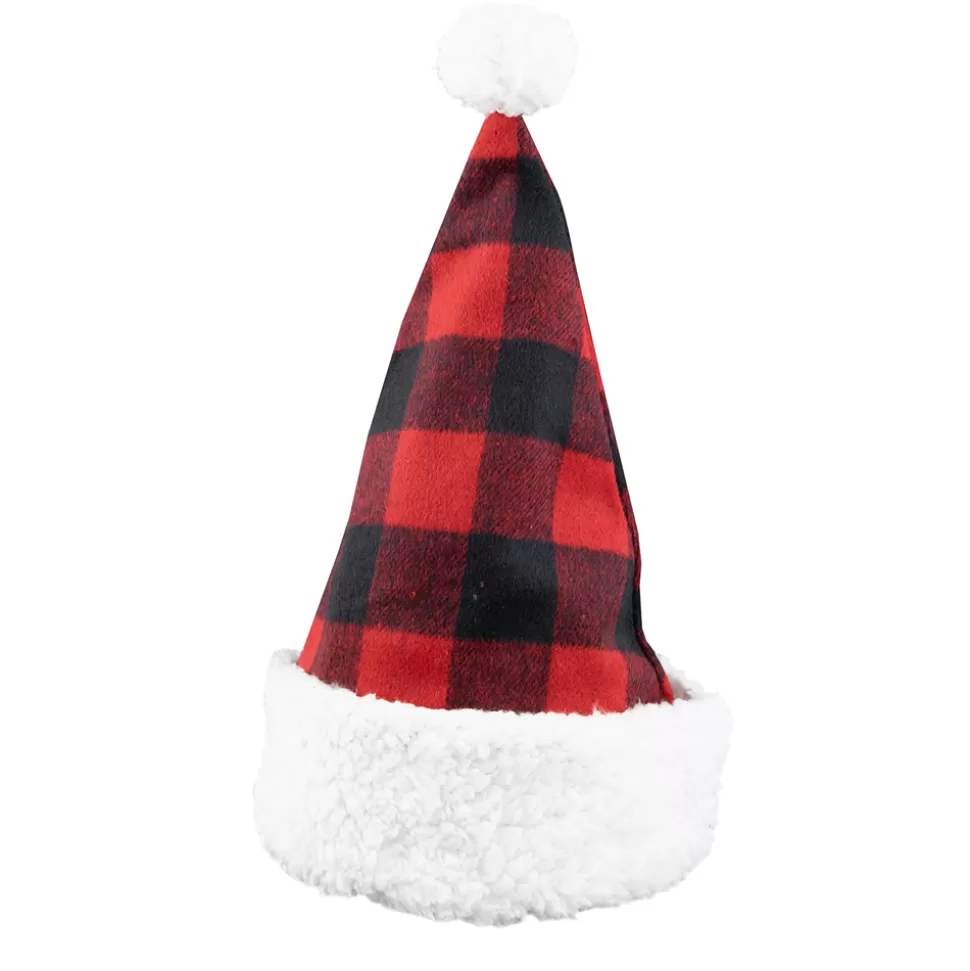 Christmas Forever SANTA HAT 15″ RED/BLACK BUFFALO PLAID W/ SHERPA BORDER
