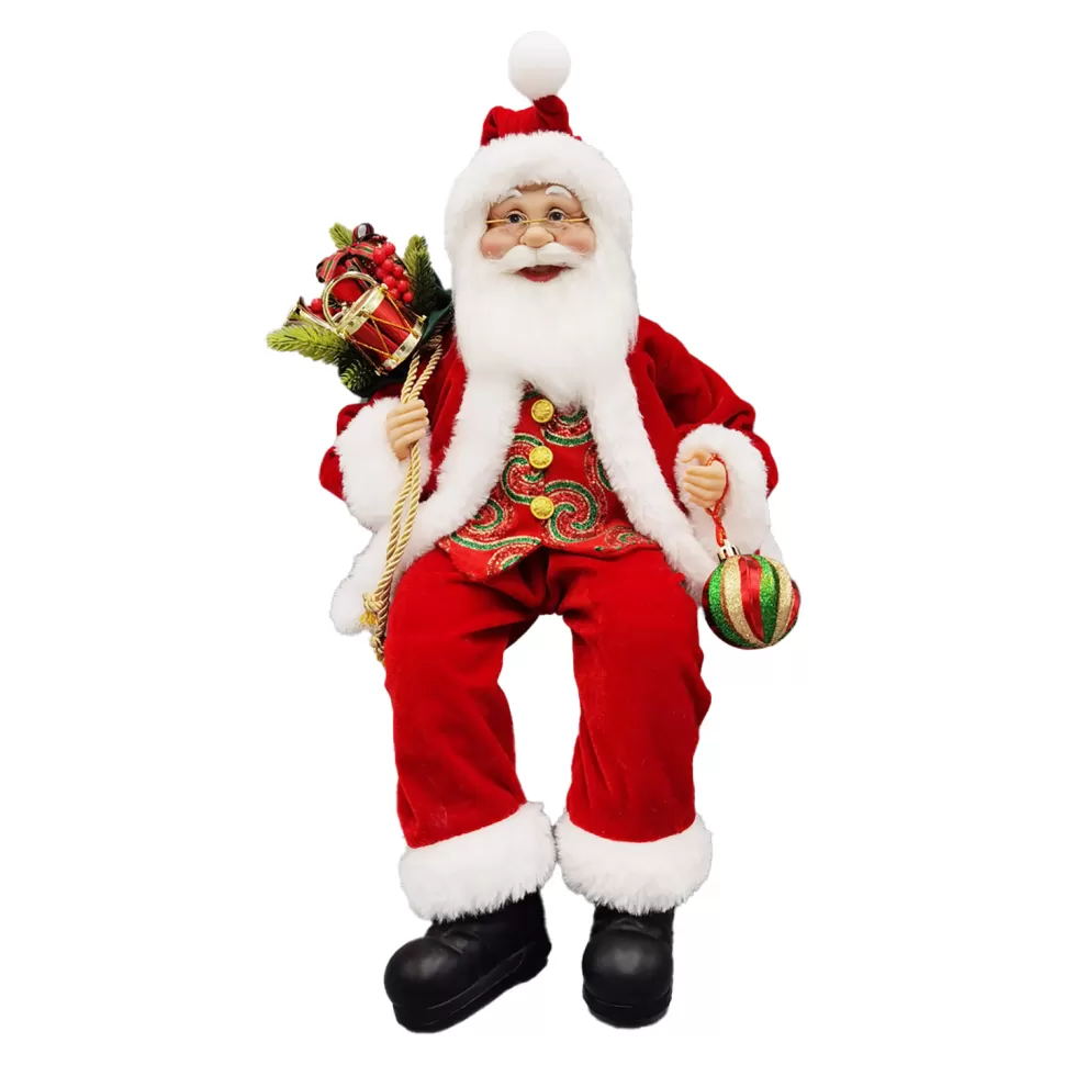 Christmas Forever SANTA SITTING 18″ W/ SACK RED/GREEN/GOLD