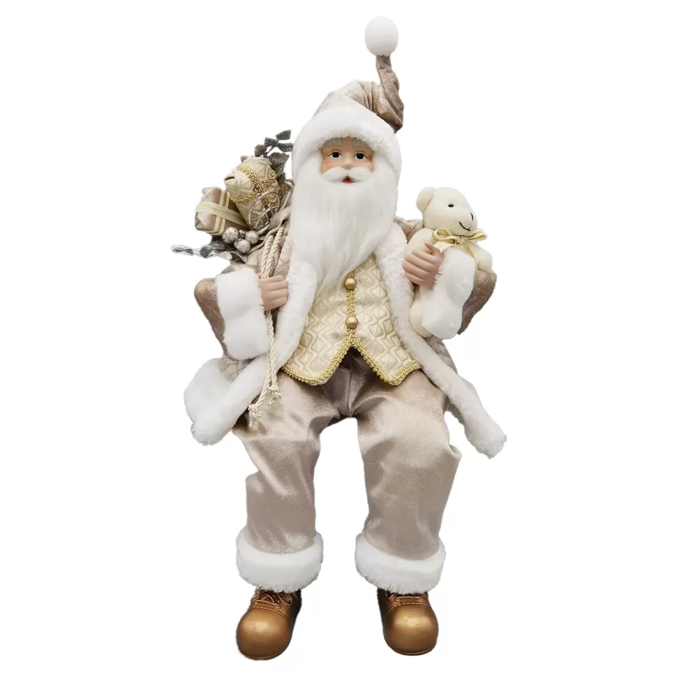 Christmas Forever SANTA SITTING 18″W/ TEADY BEAR IVORY/GOLD