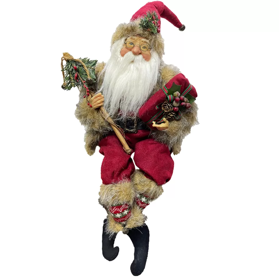 Christmas Forever SANTA SITTING 22″ HOLDING GIFFT & STAFF RED