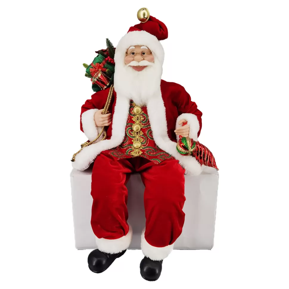 Christmas Forever SANTA SITTING 24″ W/ SACK RED /GREEN/GOLD