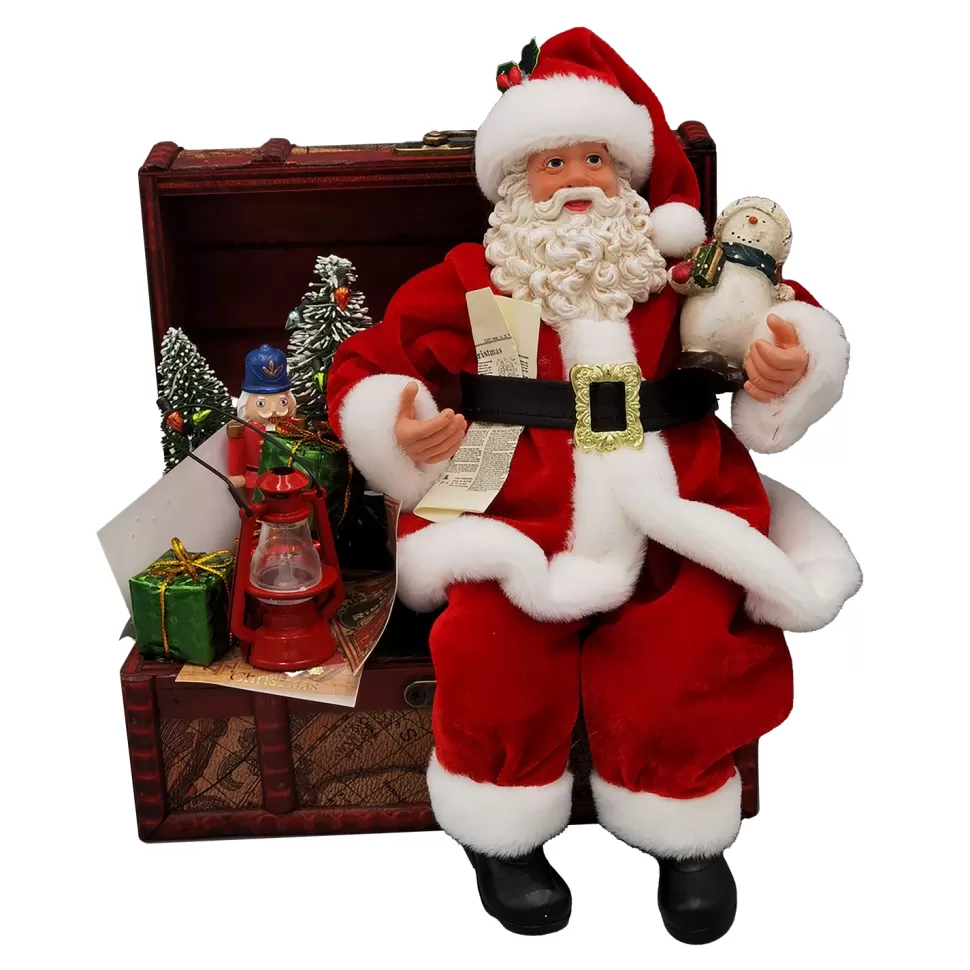 Christmas Forever SANTA SITTING 8″ W/ TREASURE CHEST 8RED/GREEN/GOLD