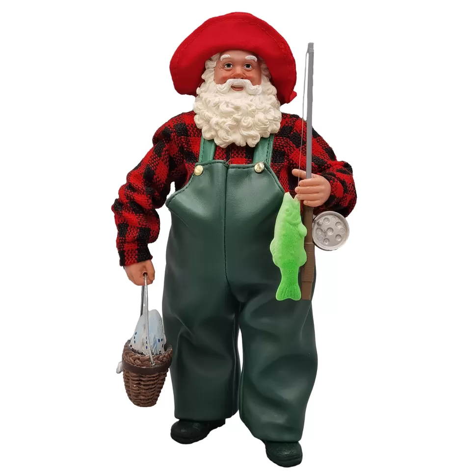 Christmas Forever SANTA STANDING 11″ FISHING RED/BLACK/GREEN