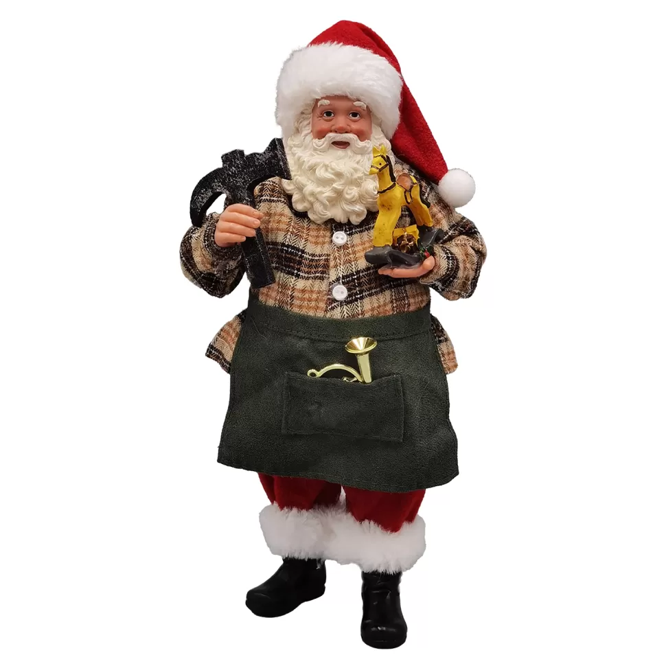 Christmas Forever SANTA STANDING 11″ WORK SHOP W/ ROCKING HORSE RED/GREEN/BROWN