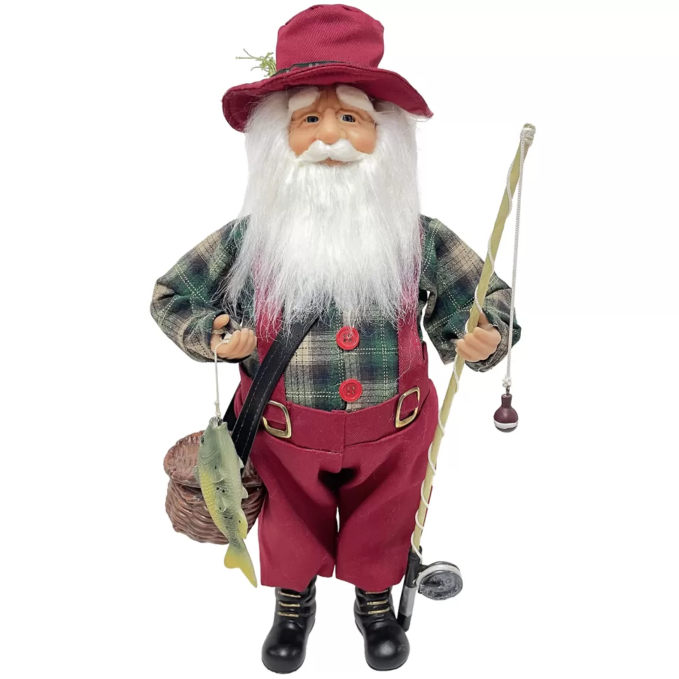 Christmas Forever SANTA STANDING 16″ FISHING RED/GREEN