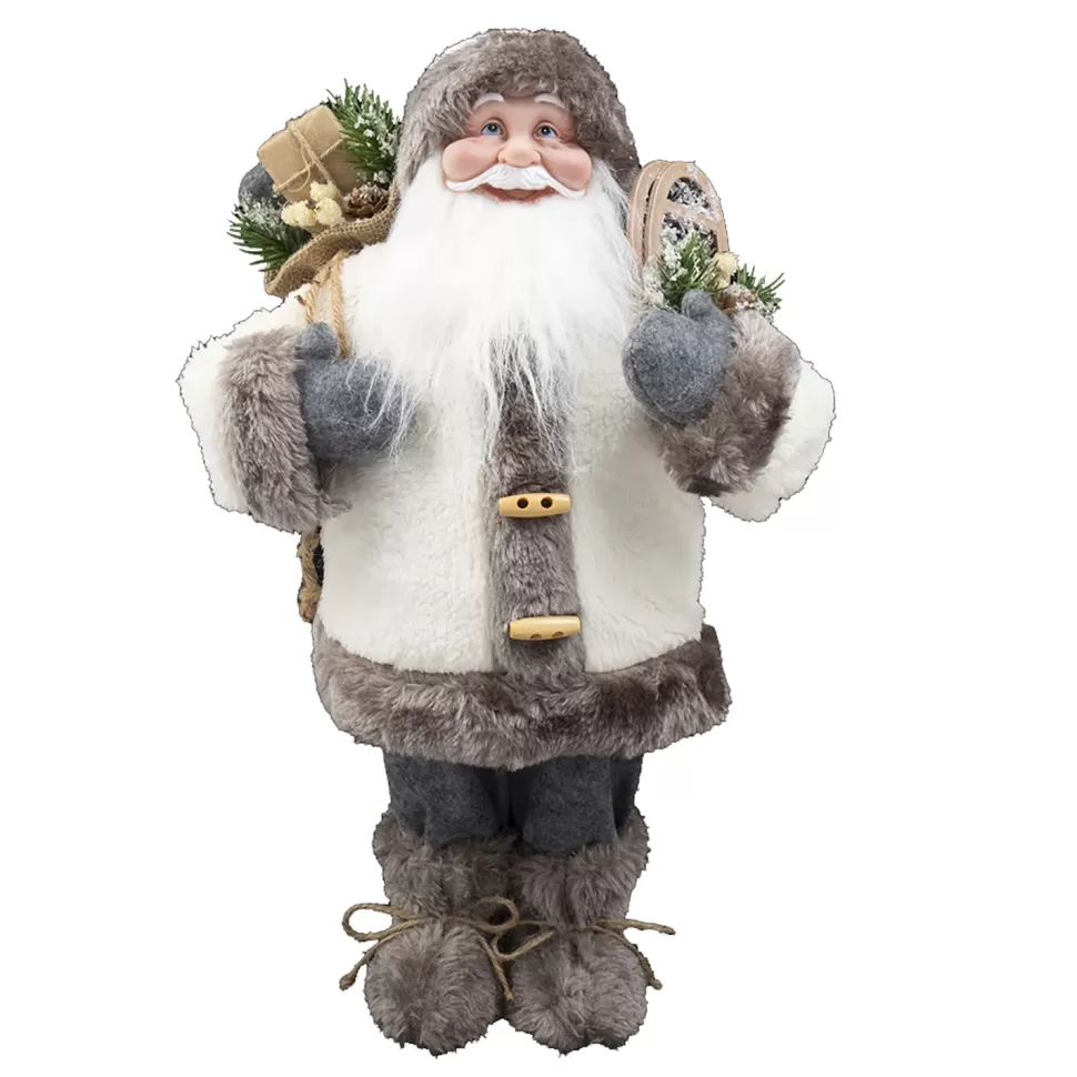 Christmas Forever SANTA STANDING 18″ GRAY/ WHITE W/SACK & SNOW SHOES