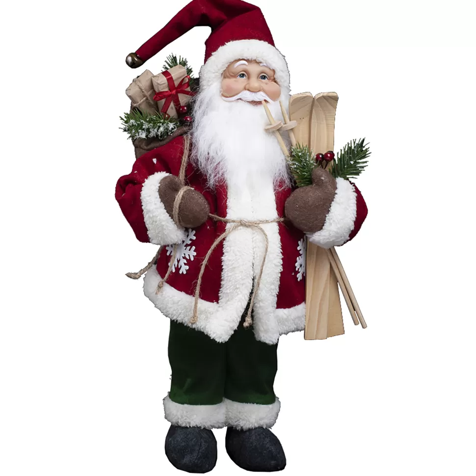 Christmas Forever SANTA STANDING 18″ RED W/ GIFT SACK SKI AND POLES