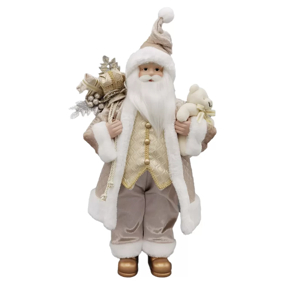 Christmas Forever SANTA STANDING 18″ W/ TEADY BEAR IVORY/GOLD