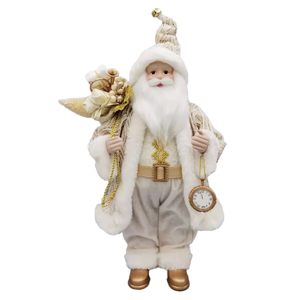 Christmas Forever SANTA STANDING 18″ W/ WATCH IVORY/GOLD