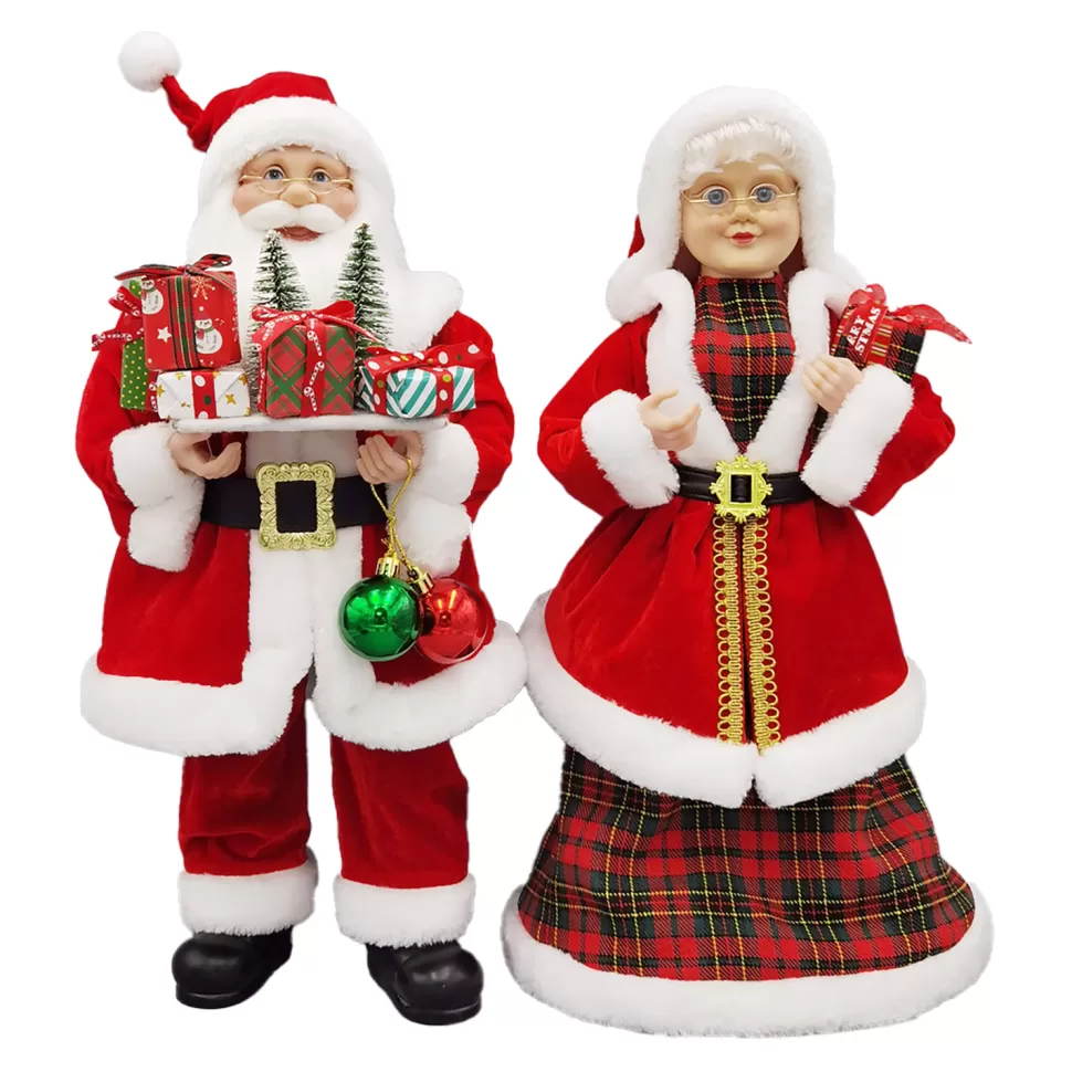 Christmas Forever SANTA STANDING 18″MR. & MRS. RED/GREEN/GOLD 2 ASSTD.