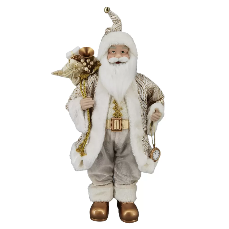 Christmas Forever SANTA STANDING 24″ W/ CLOCK IVORY/GOLD