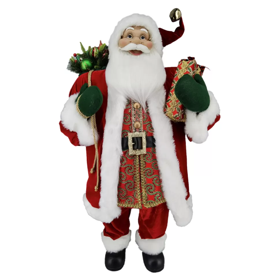 Christmas Forever SANTA STANDING 48″ W/ SACK RED/GREEN/GOLD