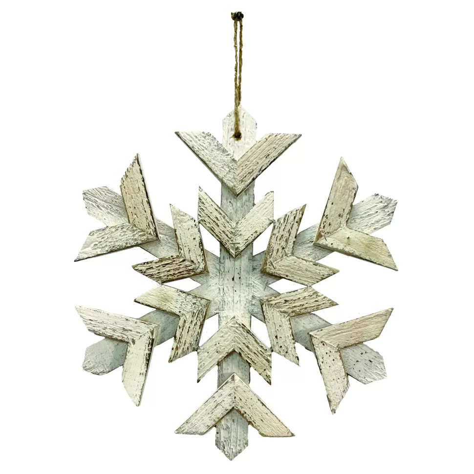 Christmas Forever SNOWFLAKE WOODEN 14″ WHITE/NATURAL