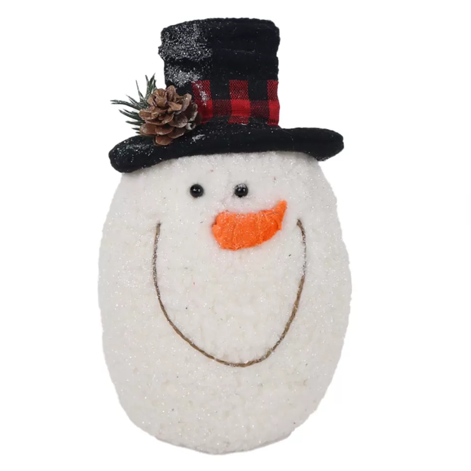 Christmas Forever SNOWMAN IN PLAID/ HEAD 9″ BLACK HAT W/ RED/ BLACK RIBBON