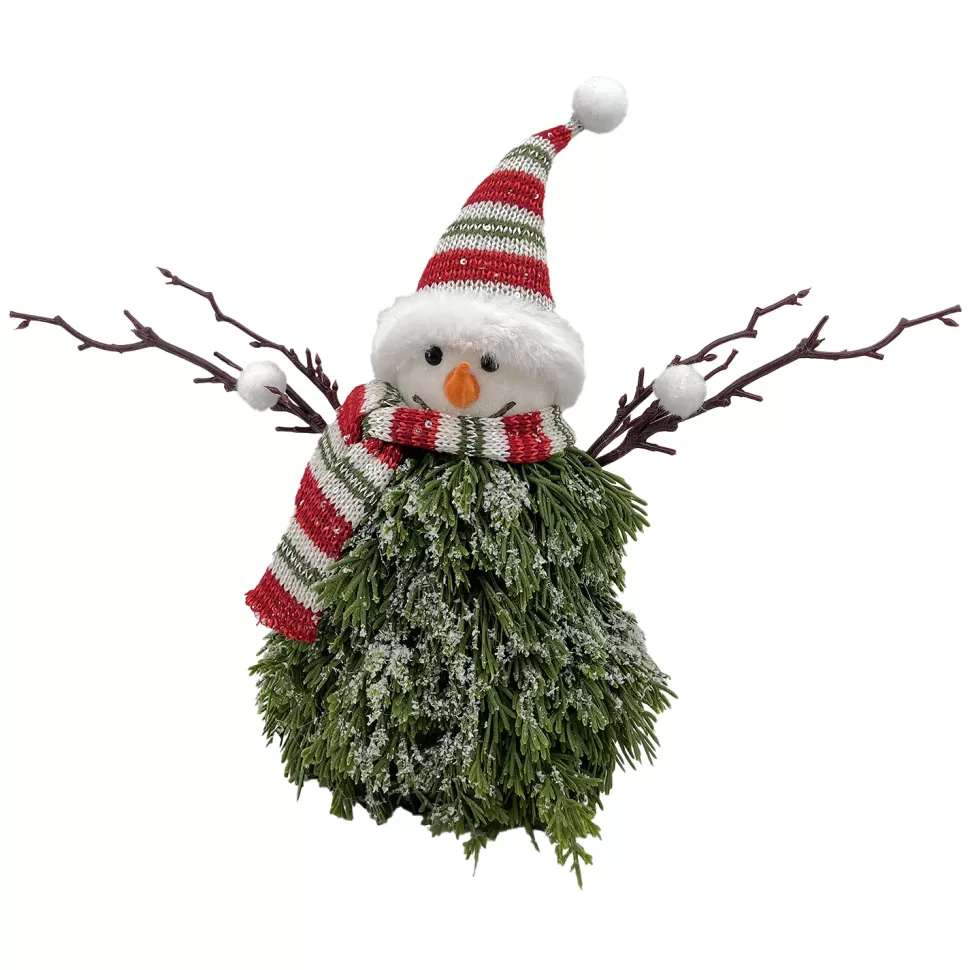 Christmas Forever SNOWMAN PINE BODY | FABRIC HAT RED/GREEN 11″x14″ W/ SCARF & TWIGS
