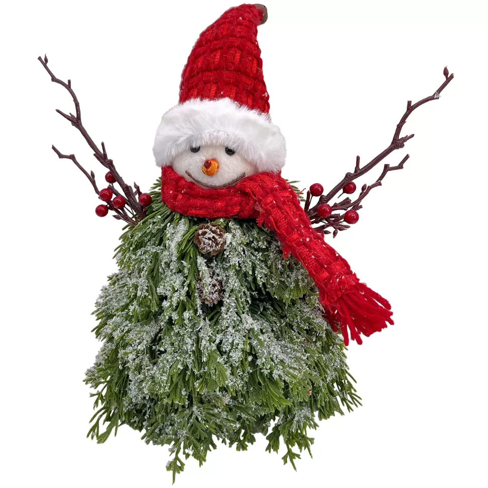 Christmas Forever SNOWMAN PINE BODY | FABRIC HAT RED/GREEN 11″x14″ W/ SCARF & TWIGS