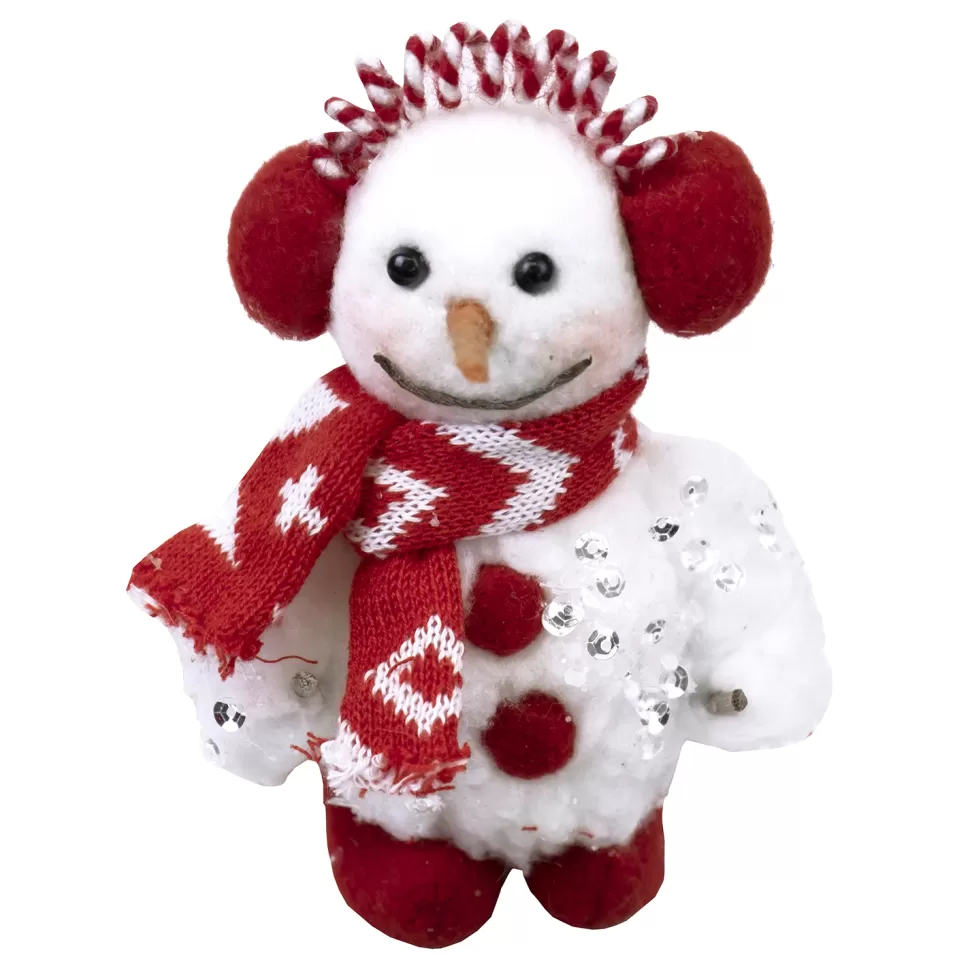 Christmas Forever SNOWMAN WHITE 6″ WHITE W/ RED EAR MUFFS & KNITTED SCARF