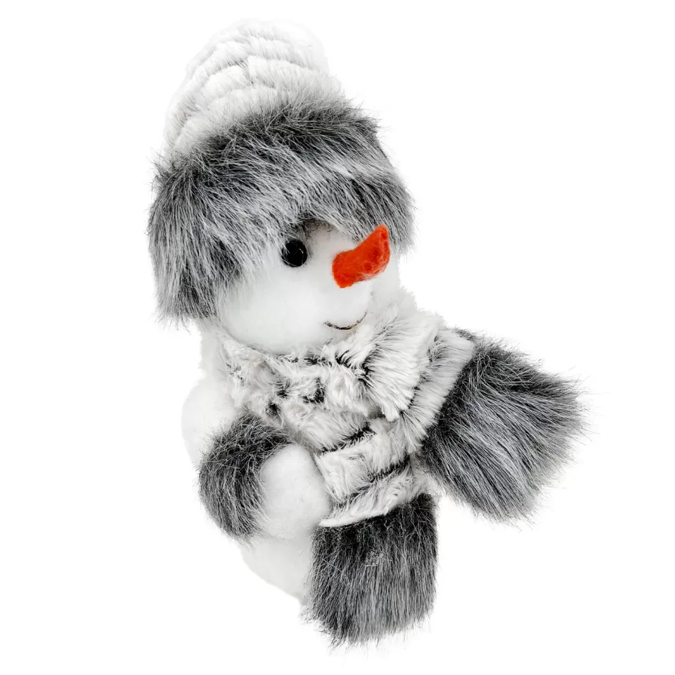 Christmas Forever SNOWMAN WHITE/GRAY 8″ FUR HAT & SCARF