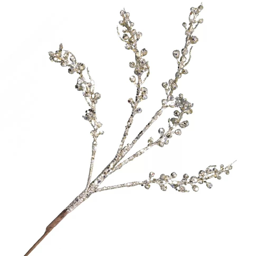 Christmas Forever SPRAY BERRIES ON BRANCH 22.5″ CHAMPAGNE GLITTER