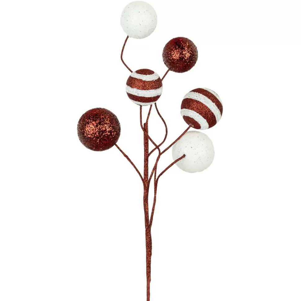 Christmas Forever SPRAY CANDY CANE BALLS 20″ RED/WHITE GLITTER