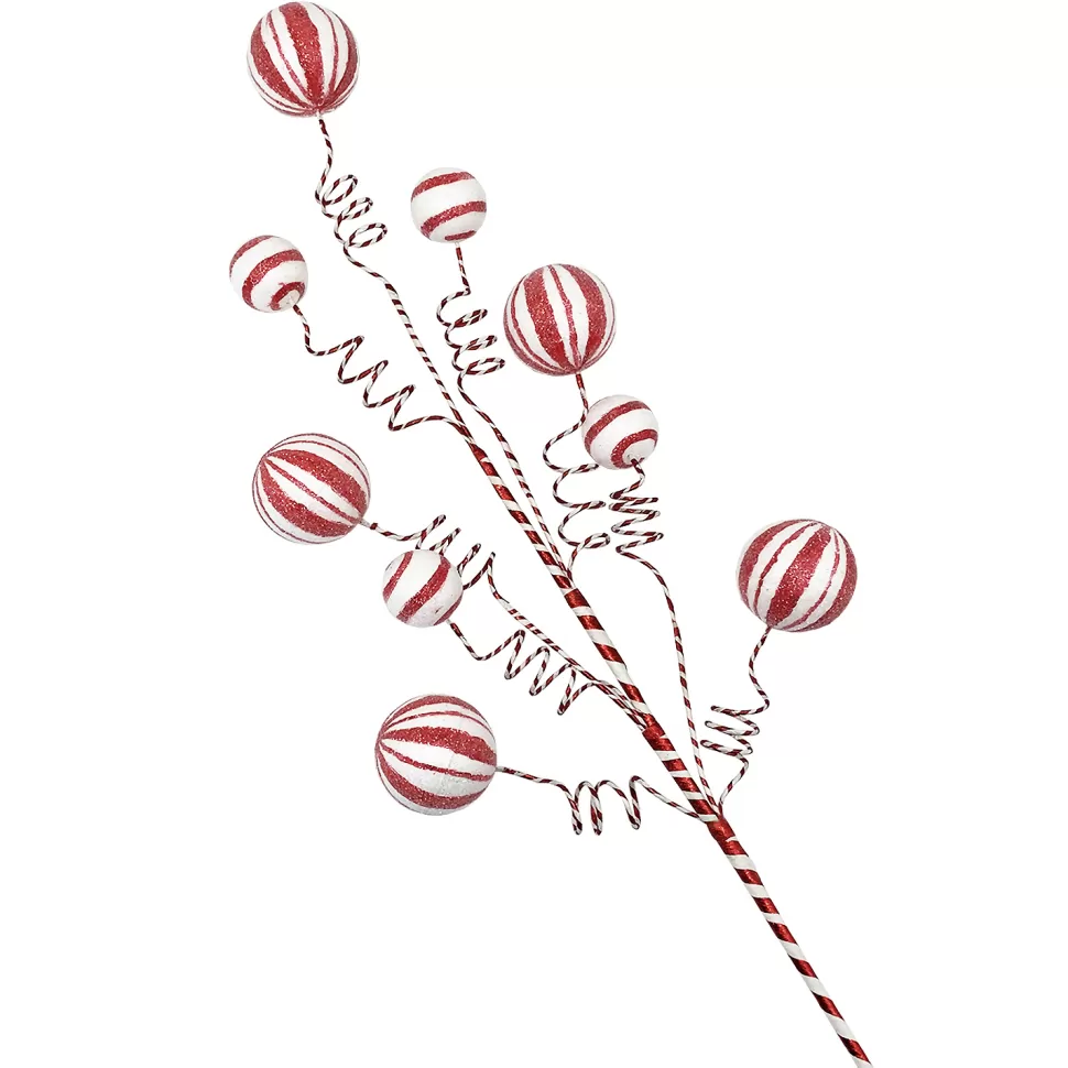 Christmas Forever SPRAY CANDY CANE BALLS 26″ ASSORTED RED/WHITE