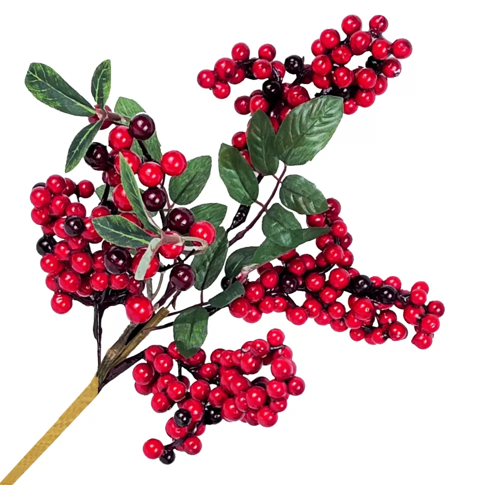 Christmas Forever SPRAY CLUSTER MINI BERRY W/ GREENERY 14″ SHINY RED/BLACK