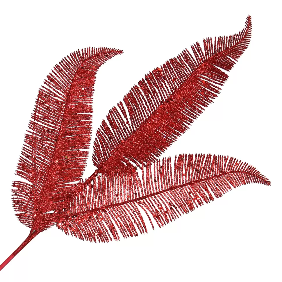 Christmas Forever SPRAY FERN LEAVES 23.5″ RED GLITTER