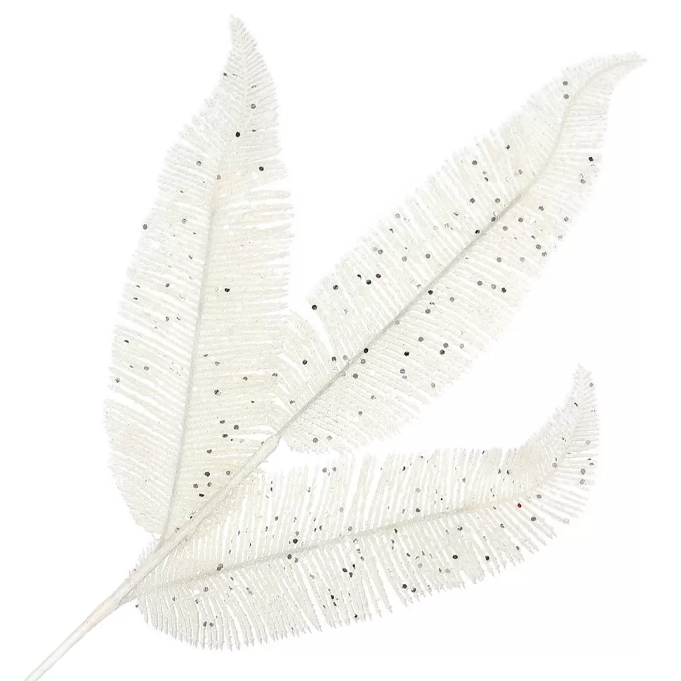 Christmas Forever SPRAY FERN LEAVES 23.5″ WHITE GLITTER
