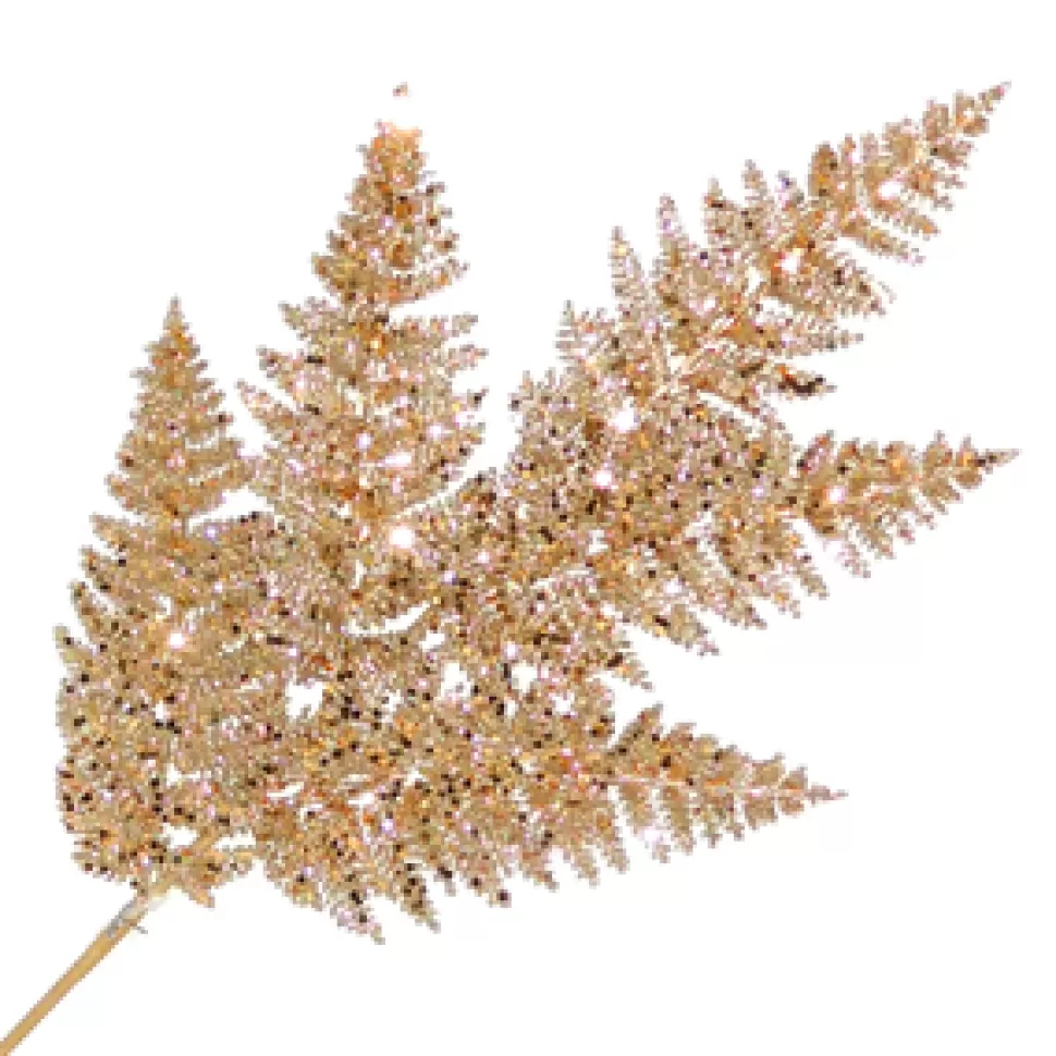 Christmas Forever SPRAY FERN LEAVES 24″ ROSE GOLD GLITTER