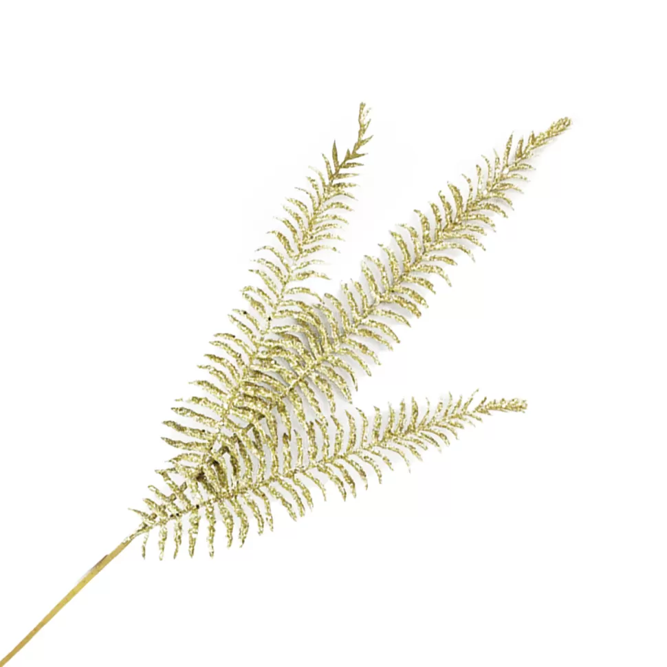 Christmas Forever SPRAY FERN LEAVES 29.5″ X3 GOLD GLITTER