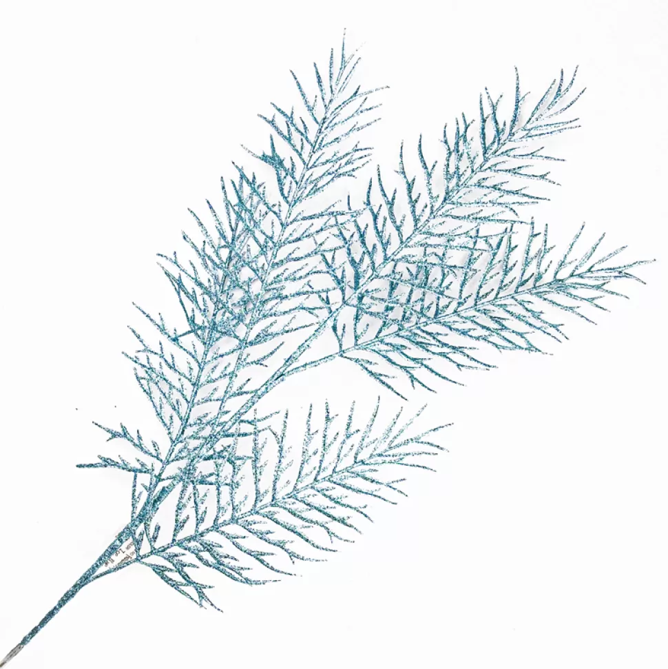Christmas Forever SPRAY FERN LEAVES 31.5″ ICE BLUE GLITTER