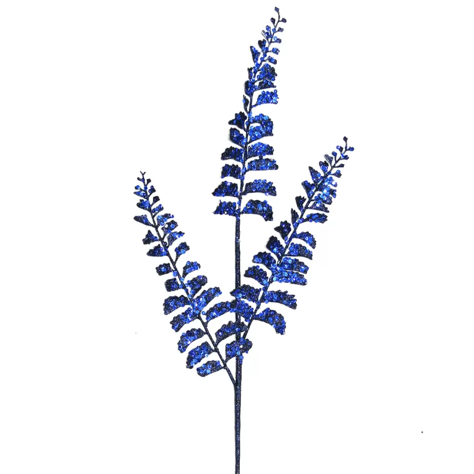 Christmas Forever SPRAY FERN LEAVES 34″ MIDNIGHT BLUE GLITTER